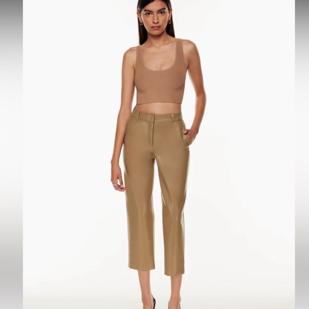 Aritzia Babaton Command Cropped Faux Leather Pant Tan size 0